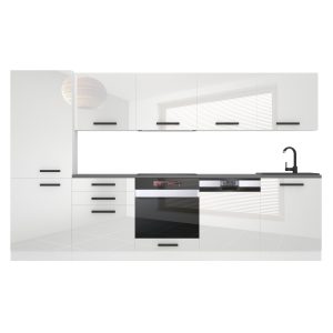 Belini Küchenzeile Premium Komplettversion 300 cm Hochglanzweiß mit Arbeitsplatte ROSE Hersteller