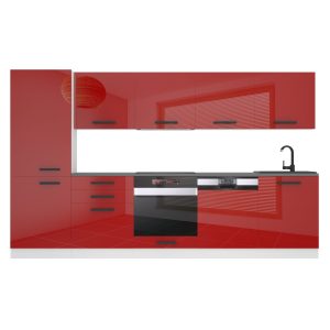 Belini Küchenzeile Premium Komplettversion 300 cm Hochglanzrot mit Arbeitsplatte ROSE Hersteller
