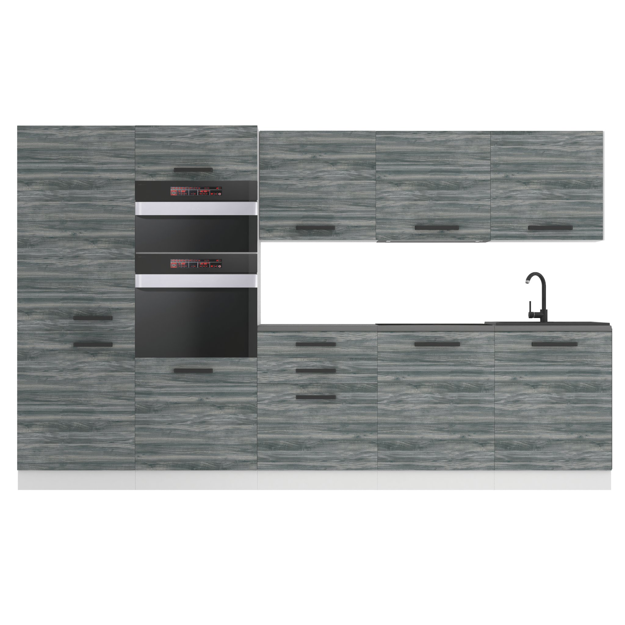 Belini Küchenzeile Premium Komplettversion 300 cm Grau Anthrazit Glamour Wood ohne Arbeitsplatte GRACE Hersteller