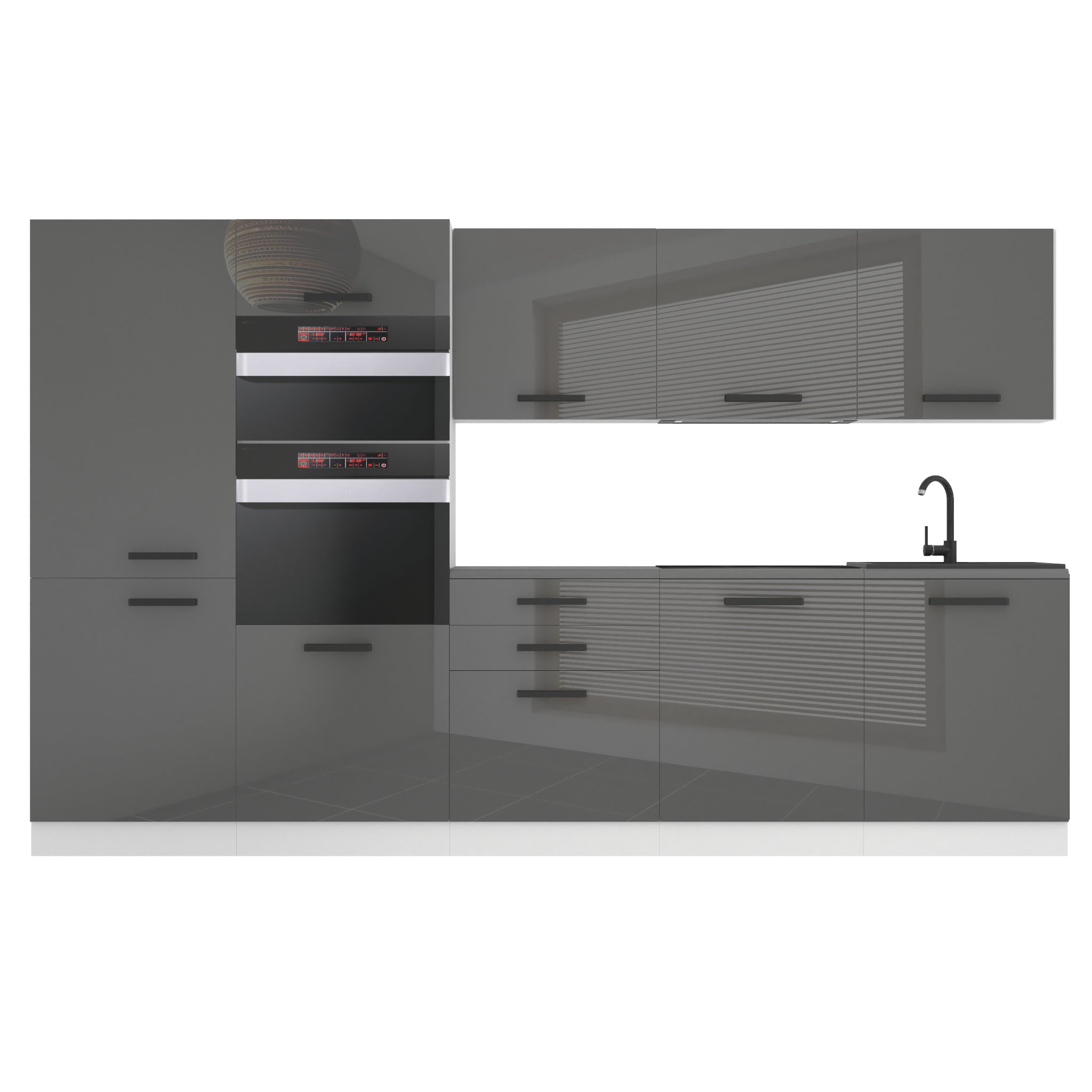 Belini Küchenzeile Premium Komplettversion 300 cm Hochglanzgrau mit Arbeitsplatte GRACE Hersteller INF GRACE/0/WT/S/B/B1
