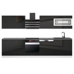 Belini Küchenzeile Premium Komplettversion 300 cm Hochglanzschwarz ohne Arbeitsplatte LUCY Hersteller INF LUCY/0/WT/B/0/B1