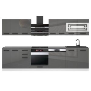 Belini Küchenzeile Premium Komplettversion 300 cm Hochglanzgrau ohne Arbeitsplatte LUCY Hersteller INF LUCY/0/WT/S/0/B1