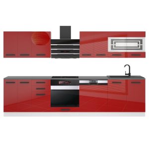 Belini Küchenzeile Premium Komplettversion 300 cm Hochglanzrot ohne Arbeitsplatte LUCY Hersteller INF LUCY/0/WT/R/0/B1