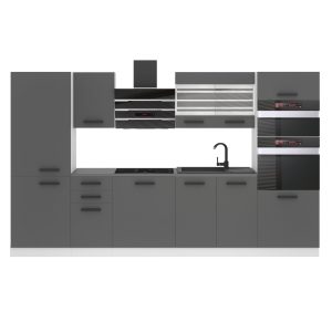 Belini Küchenzeile Premium Komplettversion 300 cm Mattgrau ohne Arbeitsplatte MILA Hersteller TOR MILA/0/WT/SR/0/B1