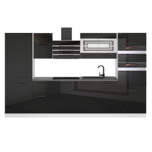 Belini Küchenzeile Premium Komplettversion 300 cm Hochglanzschwarz ohne Arbeitsplatte MILA Hersteller INF MILA/0/WT/B/0/B1