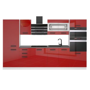 Belini Küchenzeile Premium Komplettversion 300 cm Hochglanzrot ohne Arbeitsplatte MILA Hersteller INF MILA/0/WT/R/0/B1