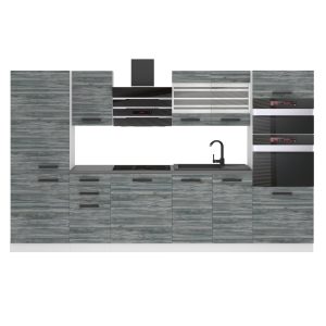 Belini Küchenzeile Premium Komplettversion 300 cm Grau Anthrazit Glamour Wood mit Arbeitsplatte MILA Hersteller