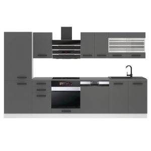 Belini Küchenzeile Premium Komplettversion 300 cm Mattgrau Arbeitsplatte CINDY Hersteller TOR CINDY/0/WT/SR/B/B1
