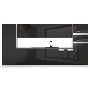Belini Küchenzeile Premium Komplettversion 360 cm Hochglanzschwarz ohne Arbeitsplatte NAOMI Hersteller INF NAOMI/0/WT/B/0/B1