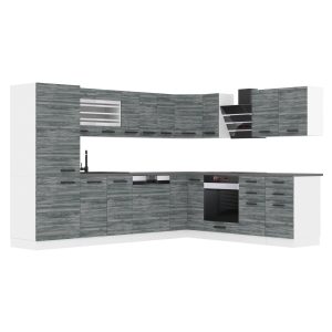 Belini Eckküche Premium Komplettversion 520 cm Grau Anthrazit Glamour Wood ohne Arbeitsplatte JULIE Hersteller TOR JULIE/0/WT/GW/0/B1
