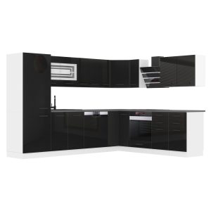Belini Eckküche Premium Komplettversion 520 cm Hochglanzschwarz ohne Arbeitsplatte JULIE Hersteller INF JULIE/0/WT/B/0/B1