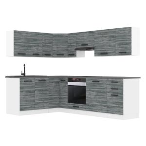 Belini Eckküche Premium Komplettversion 420 cm Grau Anthrazit Glamour Wood ohne Arbeitsplatte JANET Hersteller TOR JANET/0/WT/GW/0/B1