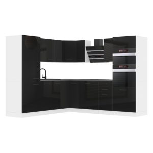Belini Eckküche Premium Komplettversion 480 cm Hochglanzschwarz ohne Arbeitsplatte STACY Hersteller INF STACY/0/WT/B/0/B1