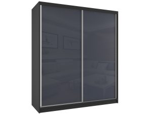 Kleiderschrank 158 cm Belini schwarz matt / grau glänzend mit Schiebetüren und Spiegel Hersteller BM SZP3/2/B/W/S/HI