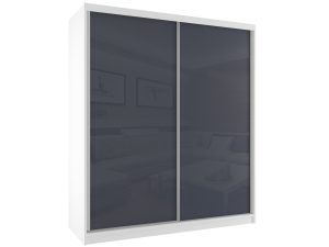 Kleiderschrank 158 cm Belini weiß matt / grau glänzend mit Schiebetüren Hersteller BM SZP3/2/W/W/S/HI