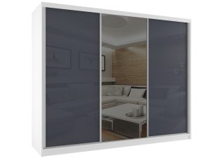 Kleiderschrank mit Schiebetüren 232 cm mit Spiegel grau stahlglanz Hersteller BM SZP4/2/W/WI/2S1L/HI