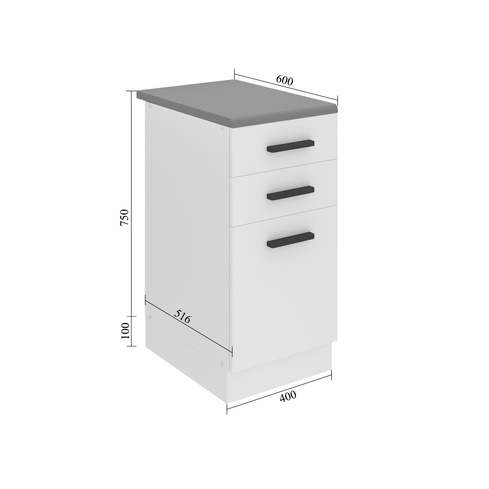 Belini Unterschrank mit Schubladen Premium Full Version 40 cm Hochglanzweiß mit Arbeitsplatte Hersteller INF SDSZ40/0/WT/W/B/B1/PP
