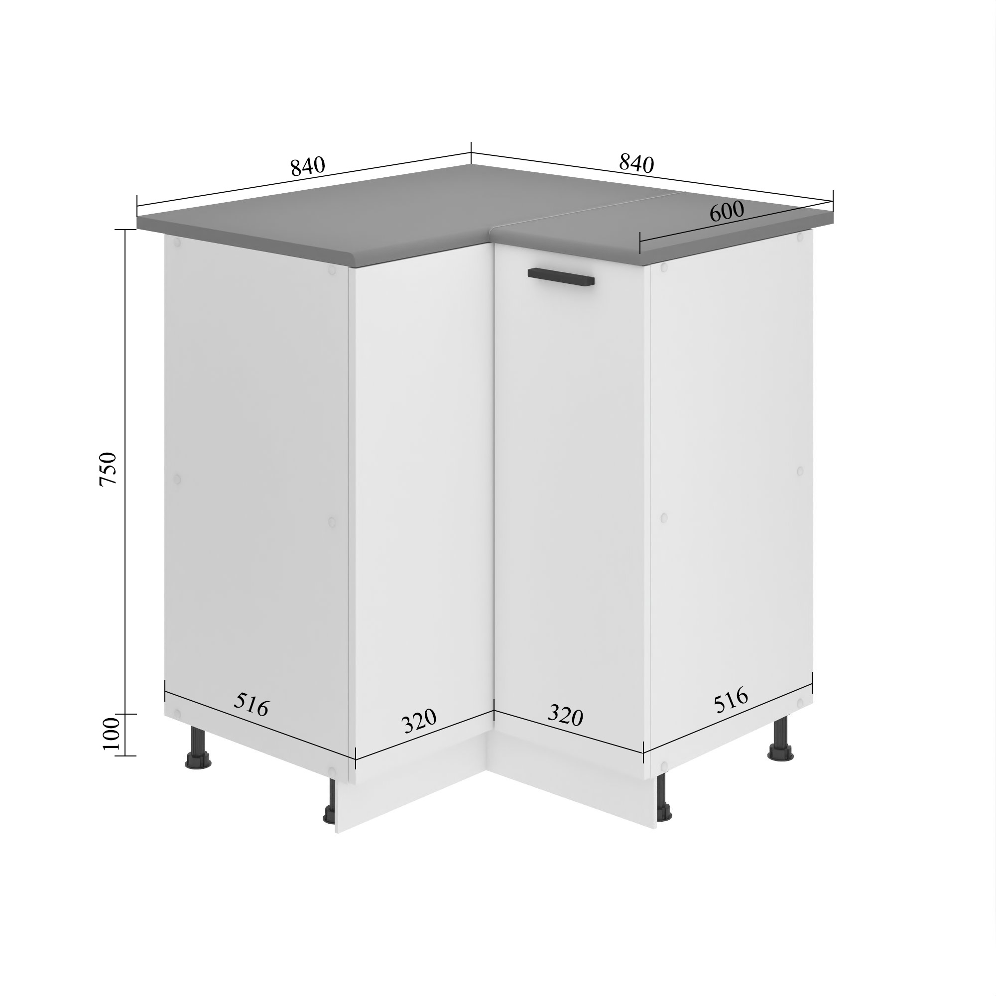 Belini Unterschrank Eckschrank Premium Full Version Unterschrank 90 cm Hochglanzweiß mit Arbeitsplatte Hersteller INF SNP90/0/WT/W/B/B1/PP