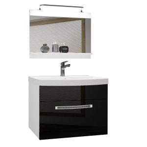 Badezimmermöbel Belini Premium Full Version Hochglanzschwarz + Waschbecken + Spiegel + LED-Beleuchtung Glamour 6 Hersteller
