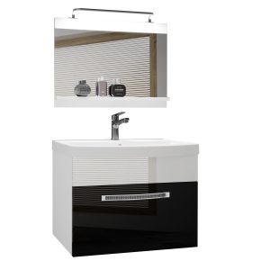 Badezimmermöbel Belini Premium Full Version Hochglanzschwarz / Hochglanzweiß + Waschbecken + Spiegel + LED-Beleuchtung Glamour 10 Hersteller