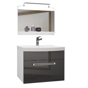 Badezimmermöbel Belini Premium Full Version Hochglanzgrau + Waschbecken + Spiegel + LED-Beleuchtung Glamour 7 Hersteller GLA P 1/0/W/S/0/MB/PP