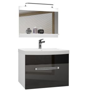 Badezimmermöbel Belini Premium Full Version Hochglanzgrau / Hochglanzschwarz + Waschbecken + Spiegel + LED-Beleuchtung Glamour 12 Hersteller GLA P 1/0/W/SB/0/MB/PP