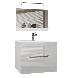 Badezimmermöbel Belini Premium Full Version Hochglanzweiß + Waschbecken + Spiegel + LED-Beleuchtung Glamour 5 Hersteller