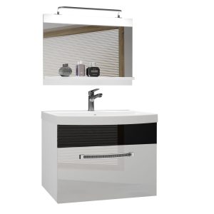 Badezimmermöbel Belini Premium Full Version Hochglanzweiß / Hochglanzschwarz + Waschbecken + Spiegel + LED-Beleuchtung Glamour 8 Hersteller