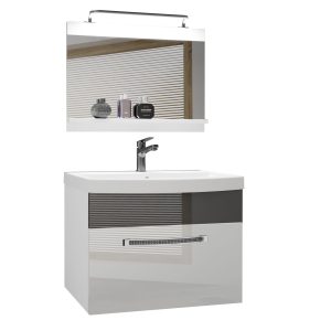 Badezimmermöbel Belini Premium Full Version Hochglanzweiß / Hochglanzgrau + Waschbecken + Spiegel +LED-Beleuchtung Glamour 9 Hersteller