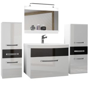 Badezimmermöbel Belini Premium Full Version Hochglanzweiß / Hochglanzschwarz + Waschbecken + Spiegel + LED-Beleuchtung Glamour 65 Hersteller GLA P 4/0/W/WB/0/MB/PP
