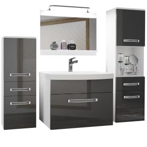 Badezimmermöbel Belini Premium Full Version Hochglanzgrau + Waschbecken + Spiegel + LED-Beleuchtung Glamour 83 Hersteller GLA P 5/0/W/S/0/MB/PP
