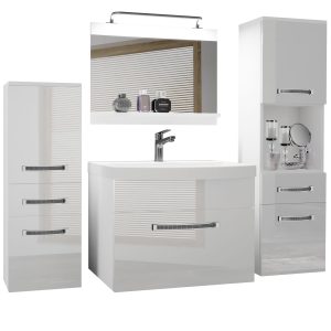 Badezimmermöbel Belini Premium Full Version Hochglanzweiß + Waschbecken + Spiegel + LED-Beleuchtung Glamour 81 Hersteller