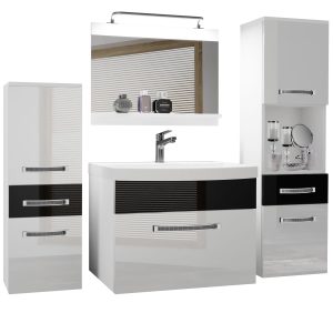 Badezimmermöbel Belini Premium Full Version Hochglanzweiß / Hochglanzschwarz + Waschbecken + Spiegel + LED-Beleuchtung Glamour 84 Hersteller GLA P 5/0/W/WB/0/MB/PP
