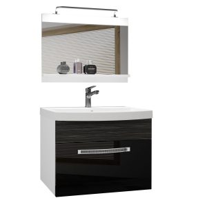Badezimmermöbel Belini Premium Full Version Hochglanzschwarz / königliches Ebenholz + Waschbecken + Spiegel + LED-Beleuchtung Glamour 18 Hersteller PM 1/0/W/BHK/0/MB/PP
 