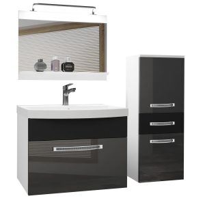 Badezimmermöbel Belini Premium Full Version Hochglanzgrau / Mattschwarz + Waschbecken + Spiegel + LED-Beleuchtung Glamour 32 Hersteller GLA PM 2/0/W/SB/0/MB/PP
