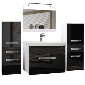 Badezimmermöbel Belini Premium Full Version Hochglanzschwarz / königliches Ebenholz + Waschbecken + Spiegel + LED-Beleuchtung Glamour 75 Hersteller GLA PM 4/0/W/BHK/0/MB/PP