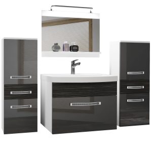 Badezimmermöbel Belini Premium Full Version Hochglanzgrau / königliches Ebenholz + Waschbecken + Spiegel + LED-Beleuchtung Glamour 71 Hersteller  GLA PM 4/0/W/SHK/0/MB/PP