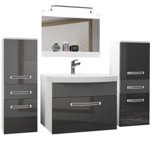 Badezimmermöbel Belini Premium Full Version Hochglanzgrau / Mattgrau + Waschbecken + Spiegel + LED-Beleuchtung Glamour 72 Hersteller PM 4/0/W/SSR/0/MB/PP