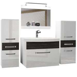 Badezimmermöbel Belini Premium Full Version Hochglanzweiß / königliches Ebenholz + Waschbecken + Spiegel + LED-Beleuchtung Glamour 73 Hersteller GLA PM 4/0/W/WHK/0/MB/PP