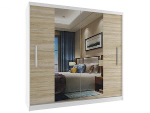Kleiderschrank mit Schiebetüren 200 cm mit Spiegel Eiche wotan Eiche sonoma Hersteller ME SZP1/2/W/DS/0/AL