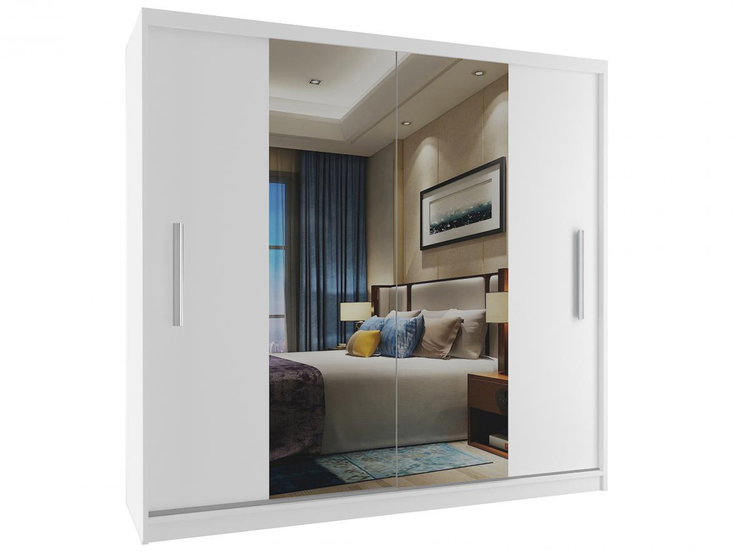 Kleiderschrank mit Schiebetüren 200 cm mit Spiegel weiß matt Hersteller ME SZP1/2/W/0/AL