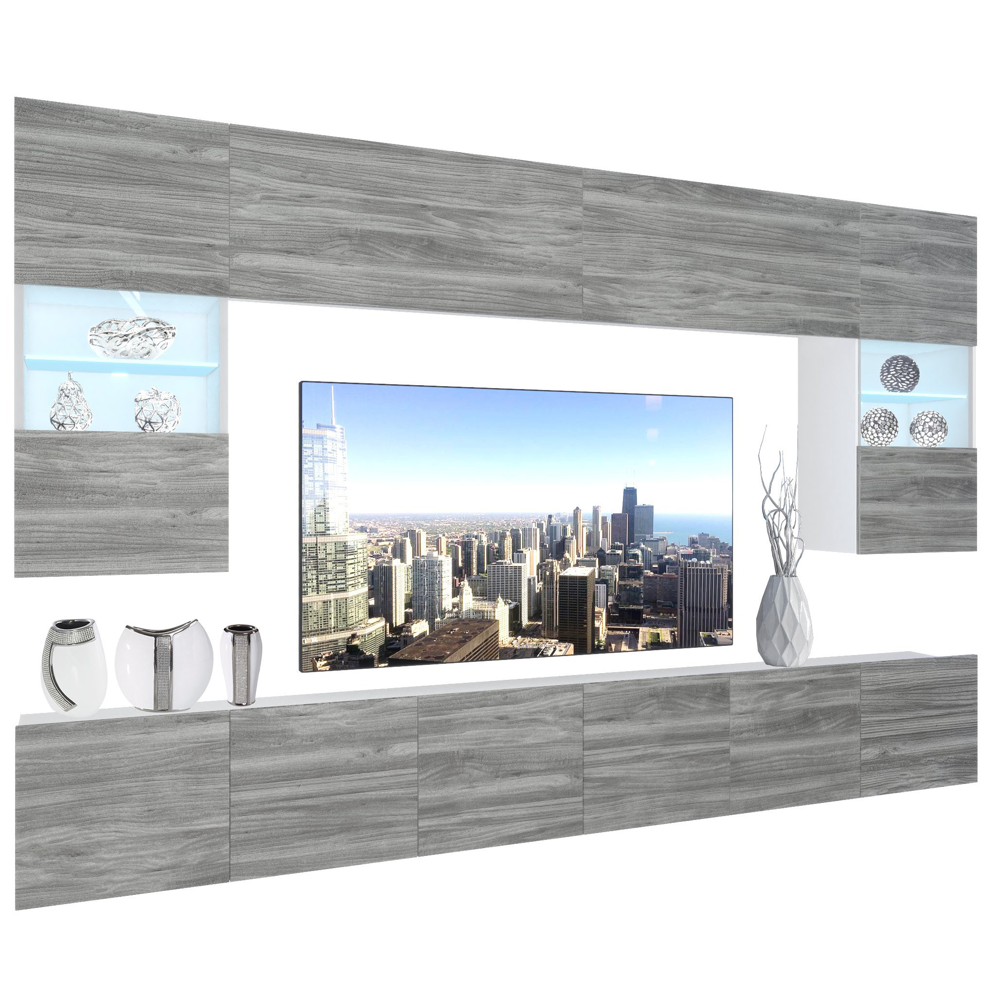 Wohnwand Belini Premium Full Version Grau Anthrazit Glamour Wood + LED-Beleuchtung Nexum 11 Hersteller NEX 1/0/W/GW1/0/0/PP