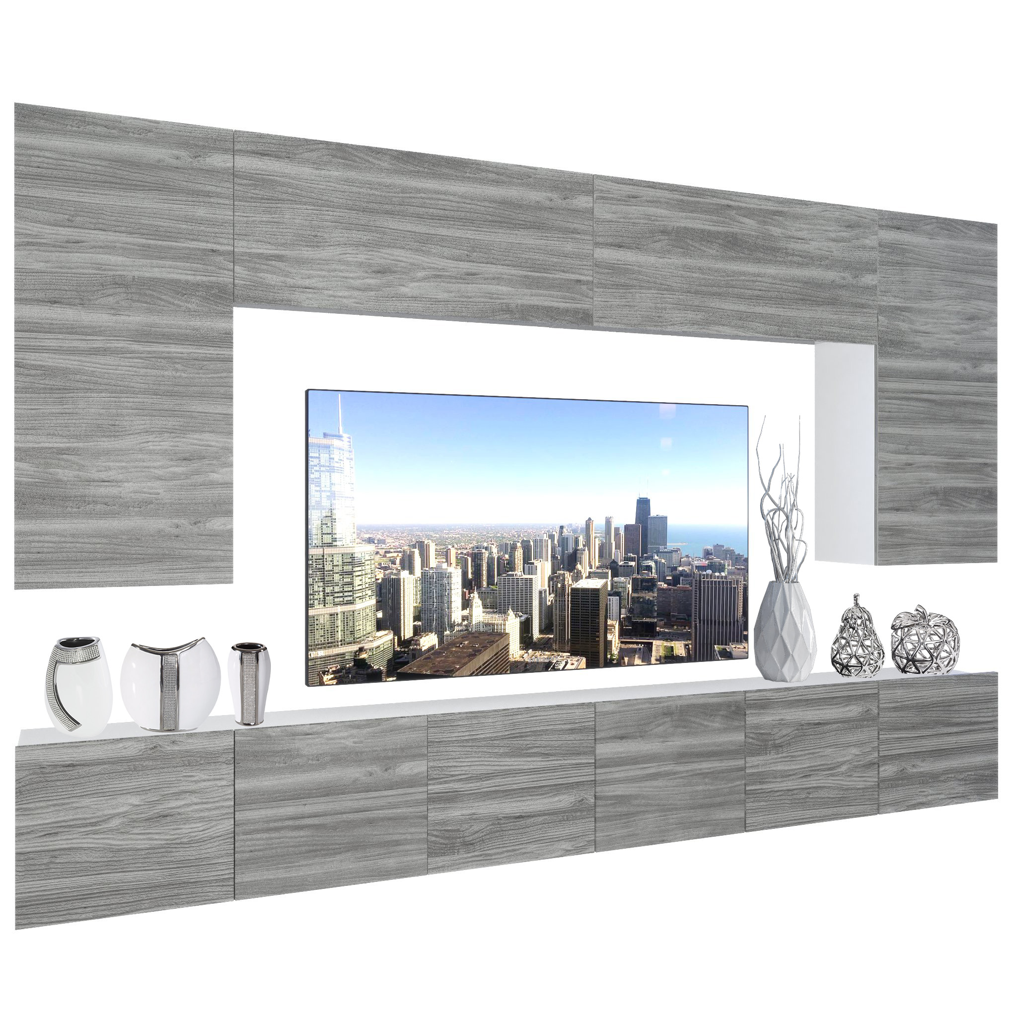 Wohnwand Belini Premium Full Version Grau Anthrazit Glamour Wood + LED-Beleuchtung Nexum 33 Hersteller NEX 2/0/W/GW1/0/0/PP