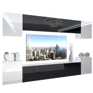 Wohnwand Belini Premium Full Version Hochglanz weiß-schwarz + LED-Beleuchtung Nexum 56 Hersteller