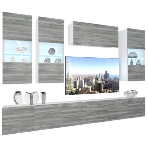 Wohnwand Belini Premium Full Version Grau Anthrazit Glamour Wood + LED-Beleuchtung Nexum 83 Hersteller NEX 5/0/W/GW1/0/0/PP