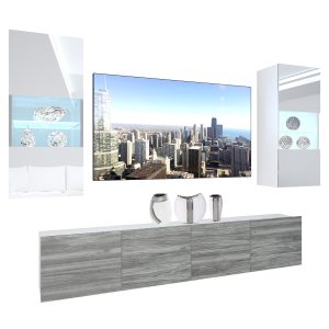 Wohnwand Belini Premium Full Version Hochglanz weiß / Grau Anthrazit Glamour Wood + LED-Beleuchtung Nexum 101 Hersteller NEX 7/0/W/WGW1/0/0/PP