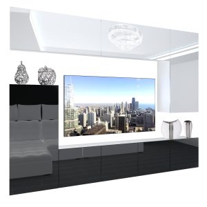 Wohnwand Belini Premium Full Version Hochglanz weiß / Hochglanz schwarz + LED-Beleuchtung Nexum 114 Hersteller