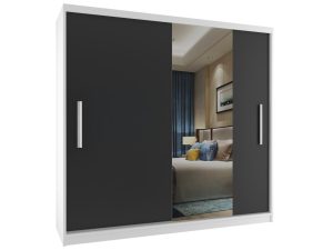 Kleiderschrank mit Schiebetüren 200 cm mit Spiegel schwarz Ebenholz dunkel Hersteller MSE SZP1/2/W/1B1L/AL