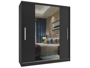 Kleiderschrank 133 cm Belini schwarz matt mit Schiebetüren und Spiegel  Hersteller ME SZP2/2/B/B/0/AL