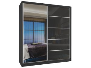 Kleiderschrank 133 cm Belini schwarz matt/schwarz glänzend mit Schiebetüren und Spiegel Hersteller MG SZP2/2/B/1L5B/HI